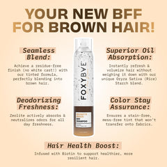 FoxyBae Brunette Breeze tinted mist blends with dark hair, no white residue