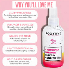 FoxyBae California Dreamin' leave-in spray application on hair demonstrates smooth distribution and fast detangling