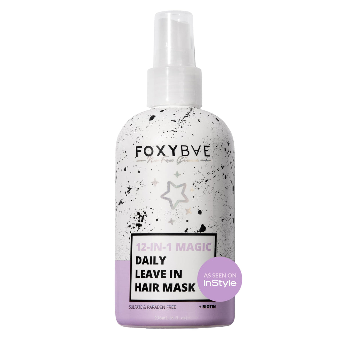 FoxyBae hair mask overnight treatment bottle showing nourishing formula.