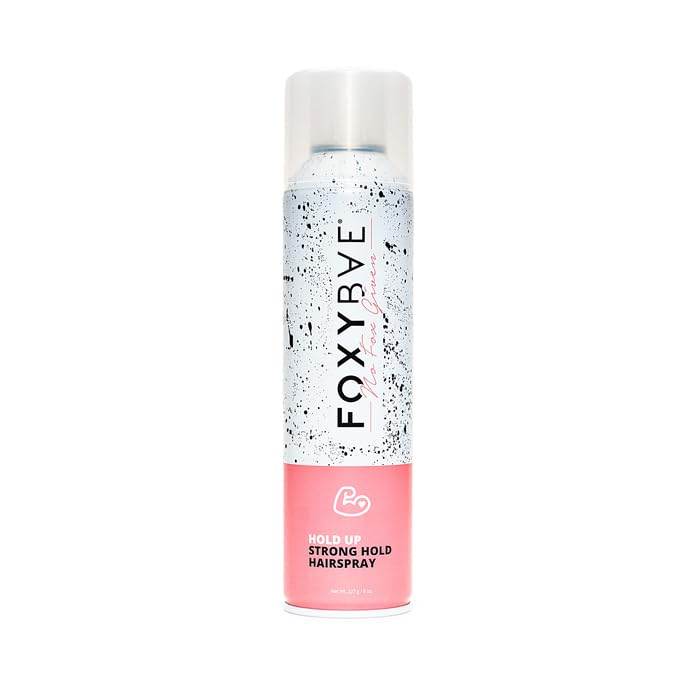 FoxyBae hair spray bottle front showing strong hold for all-day style