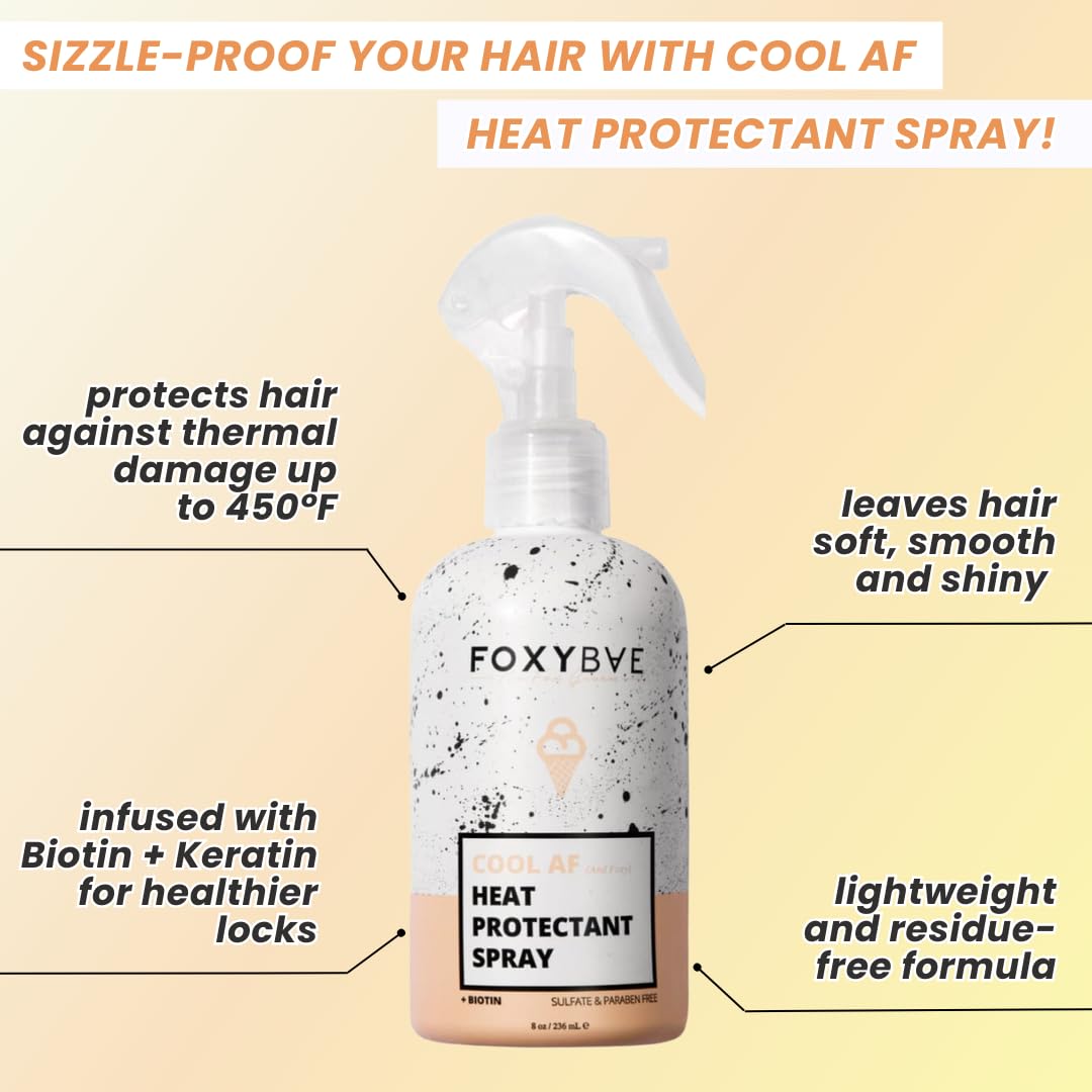 FoxyBae heat protectant spray nozzle demonstrates even coverage before heat styling