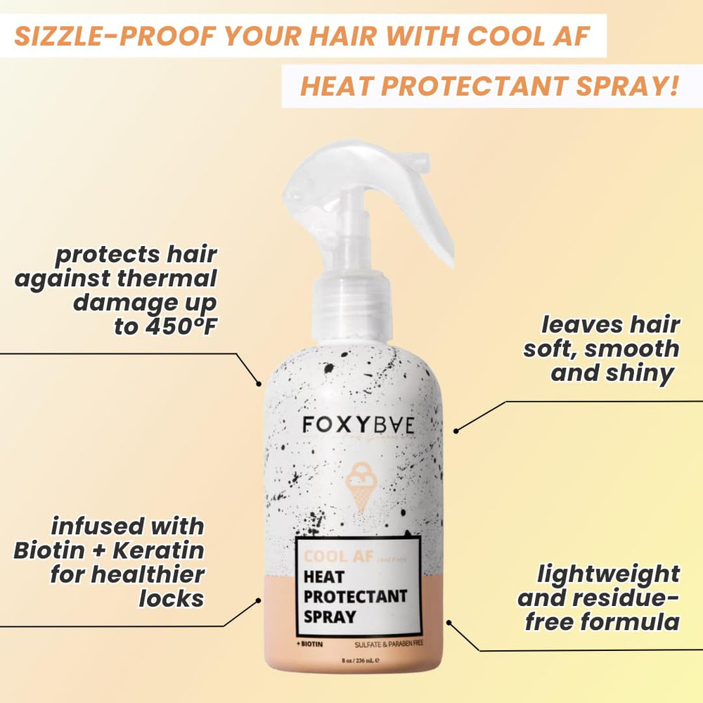 FoxyBae heat protectant spray nozzle demonstrates even coverage before heat styling