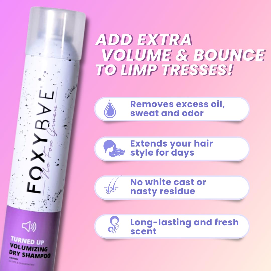 FoxyBae Turned Up dry shampoo spray mist refreshes roots and adds volume.