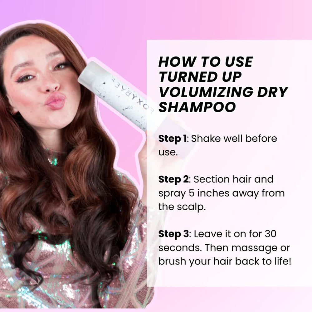 FoxyBae Turned Up dry shampoo compact can suggests travel-friendly refreshment.