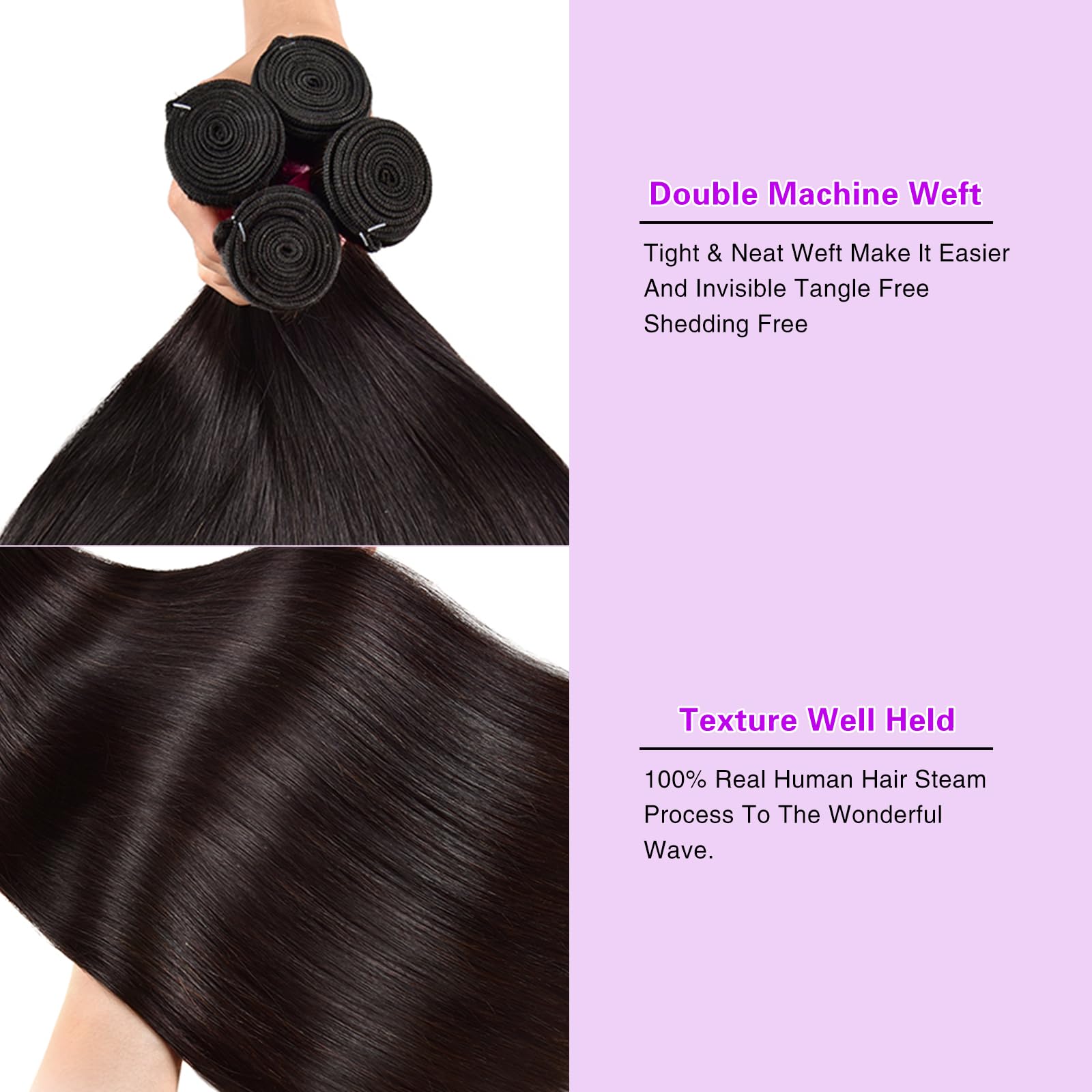 fphko straight hair double-weft detail highlights durable, tangle-free weave.