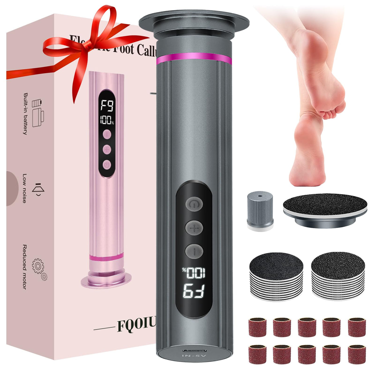 FQOIUD electric feet callus remover front view for comfortable handling and precise control.
