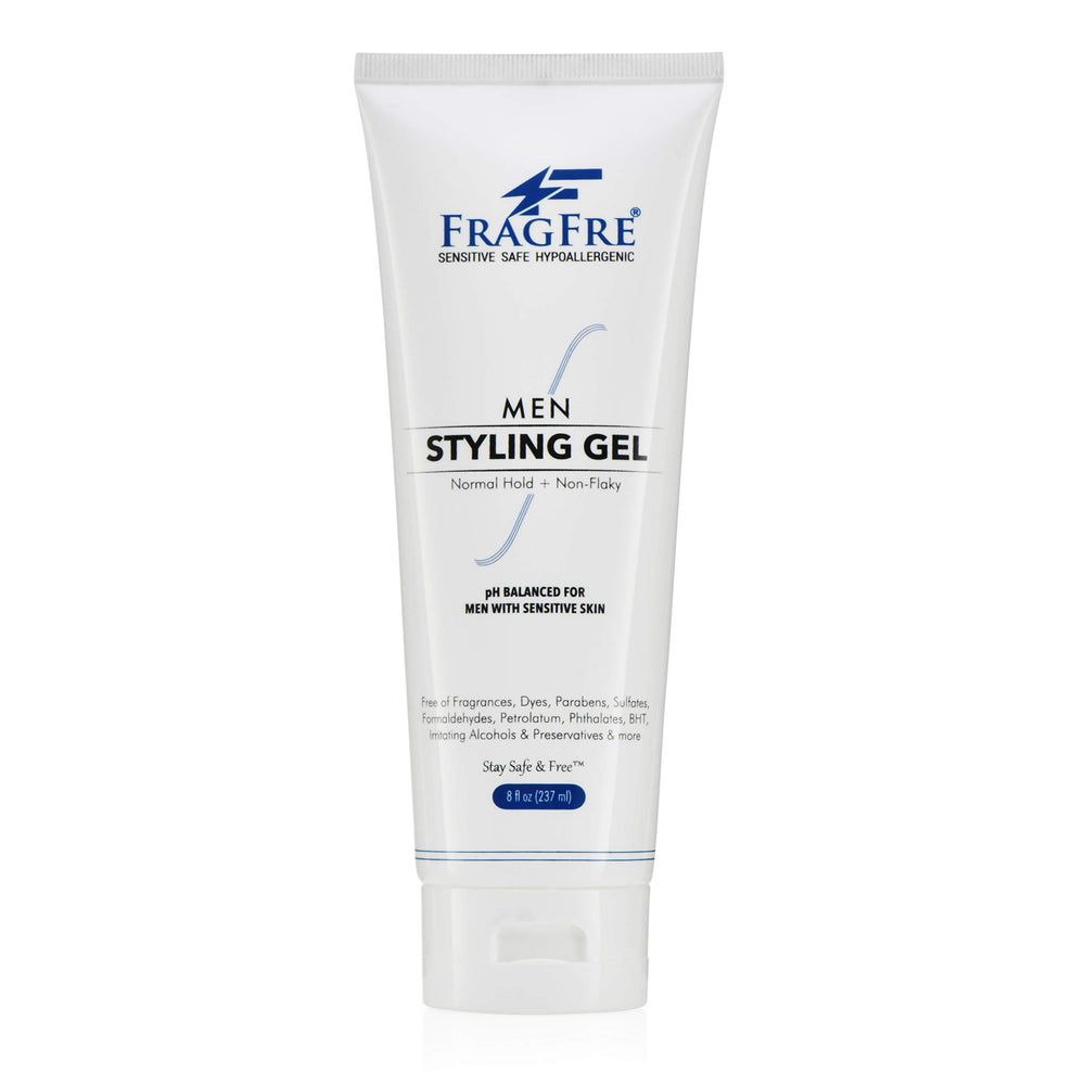 Fragfre fragrance-free men hair gel bottle ready for fragrance-free styling on sensitive skin.
