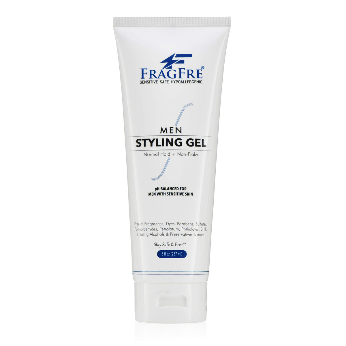 Fragfre fragrance-free men hair gel bottle ready for fragrance-free styling on sensitive skin.