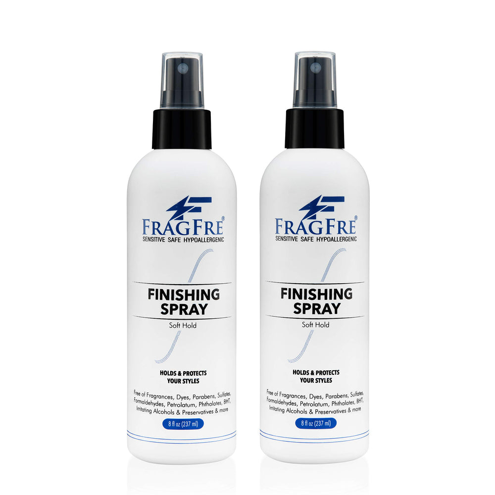 FRAGFRE gluten-free hair spray shown protecting hair from humidity