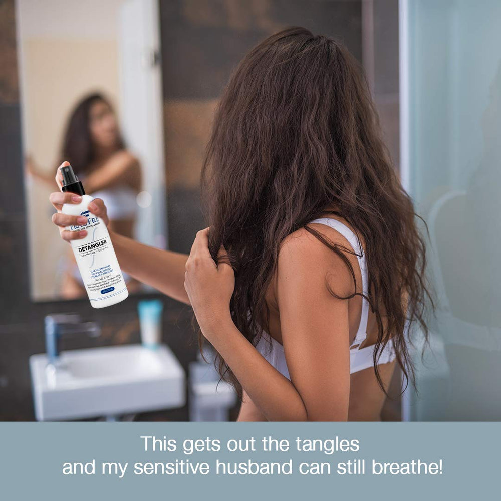 FRAGFRE heat protection spray safeguards hair during styling sessions.