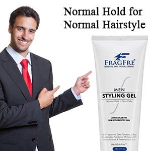 Fragfre hypoallergenic gel on hand shows irritation-free fragrance-free styling option.