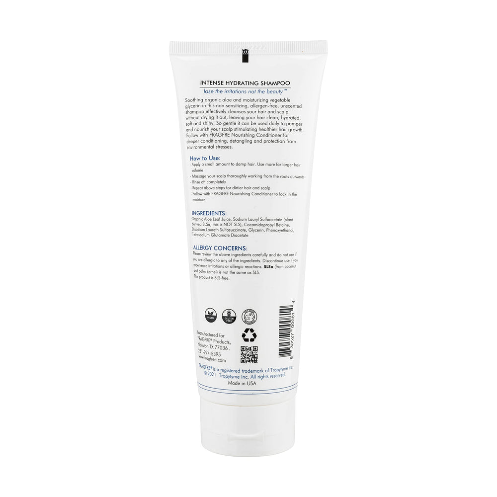 FRAGFRE Intense Hydrating Shampoo vegan cruelty-free branding emphasizes ethical choice.