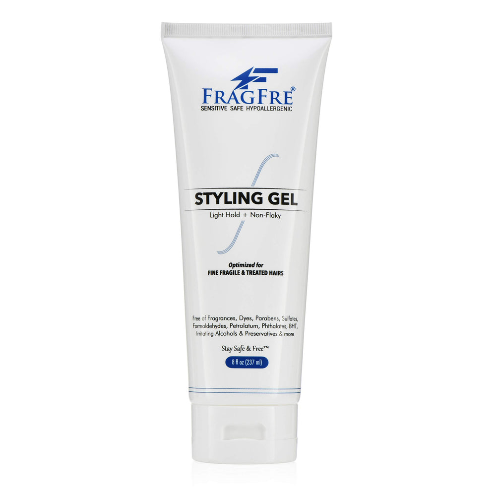 Fragfre light hold gel unscented bottle demonstrates lightweight styling for fragile hair