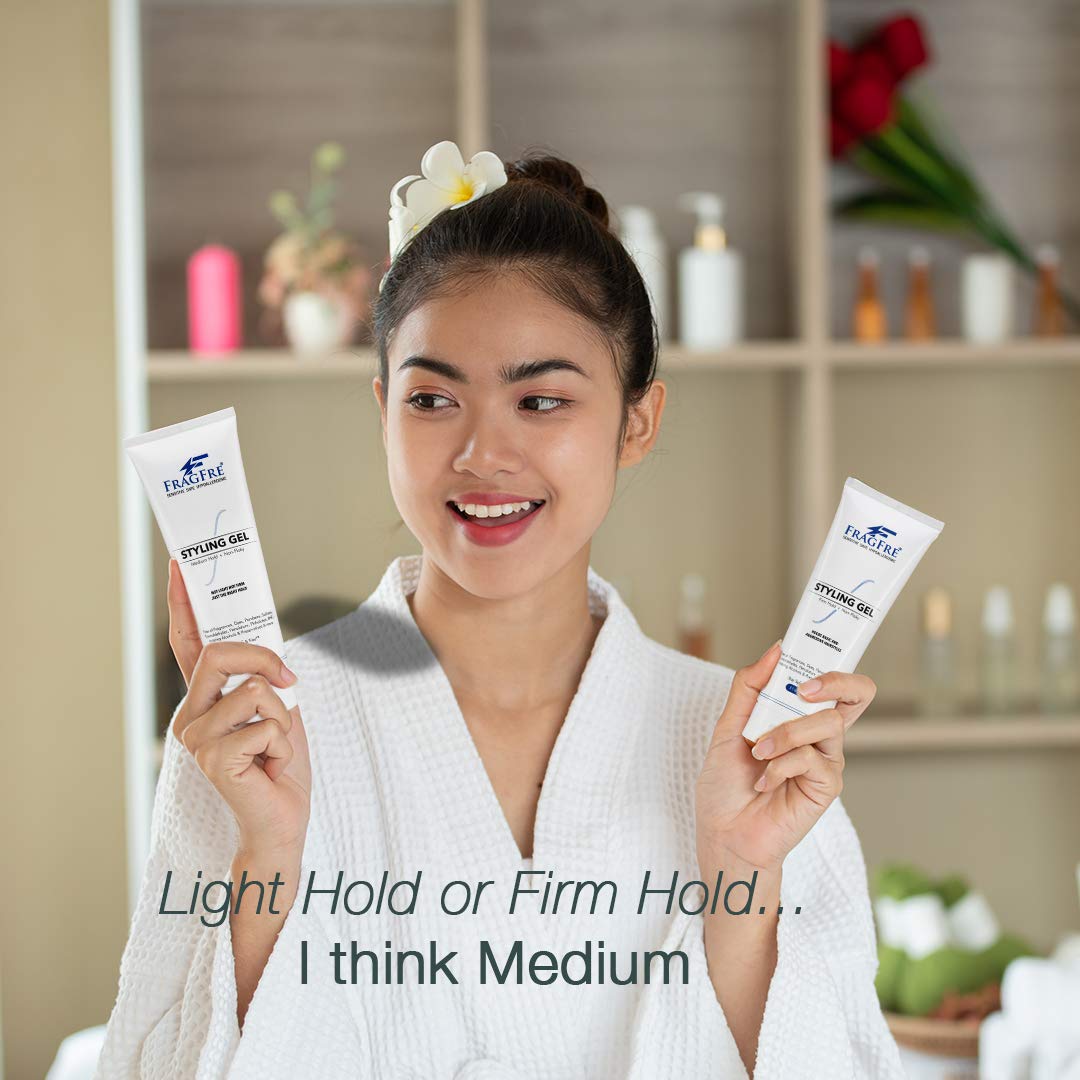 FRAGFRE styling gel application scene highlights easy slick styling without scent