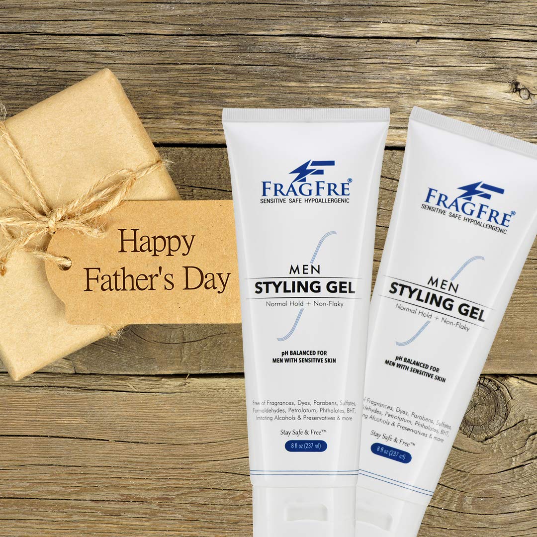 Fragfre unscented hair gel being applied by hand for a subtle natural look on sensitive skin.
