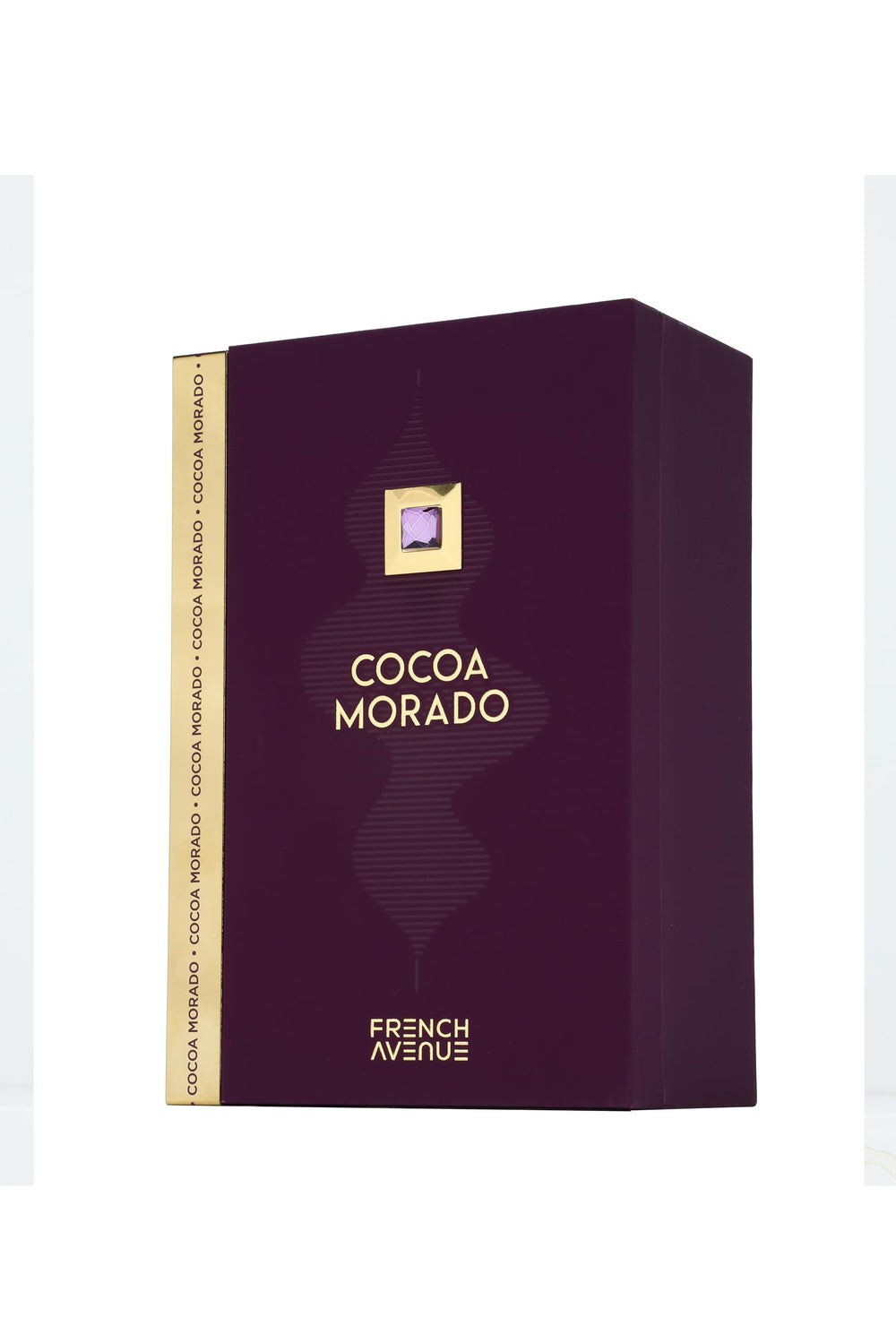Fragrance World Cocoa Morado base notes visual conveys vanilla-leather warmth.