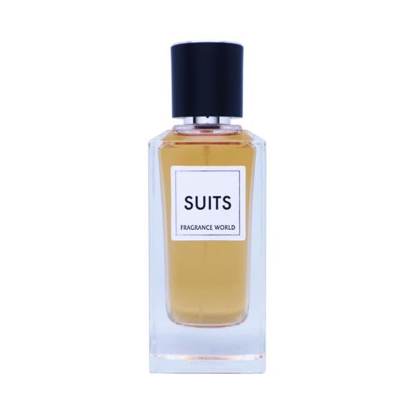 Fragrance World Suits packaging box shown as premium unisex fragrance gift