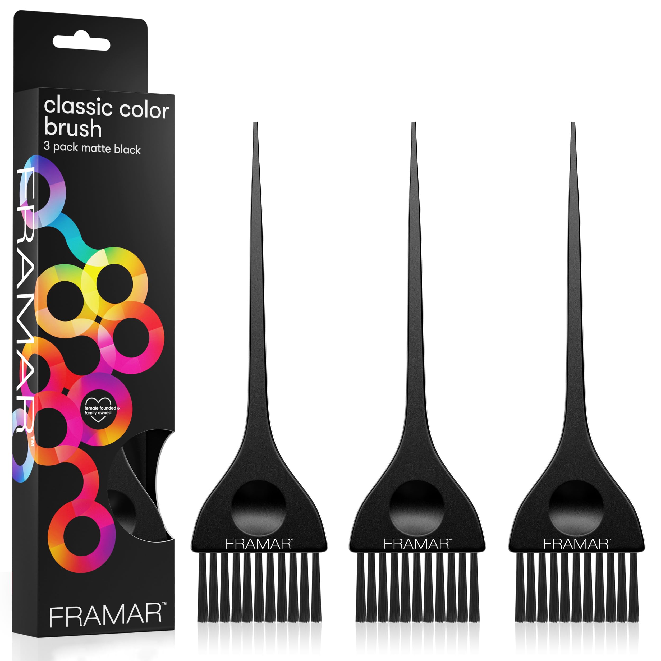 FRAMAR black hair color brush 3-pack matte for even color distribution