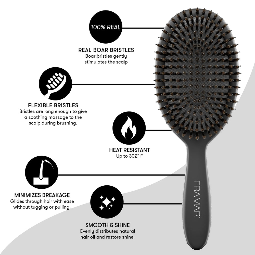 FRAMAR cepillo suave reduce frizz y estática para peinados lisos.