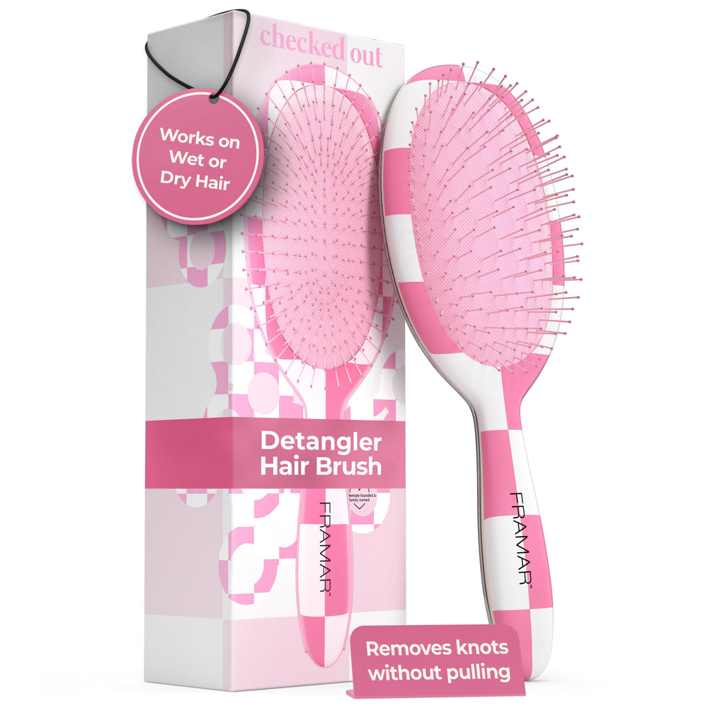 FRAMAR Checkered Hair Brush Detangler front view helps gentle detangling on wet or dry hair.