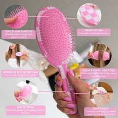 FRAMAR Checkered Hair Brush Detangler in-hand use for painless morning routines.