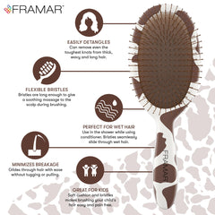 FRAMAR cow-print hair brush used on dry hair to smooth frizz