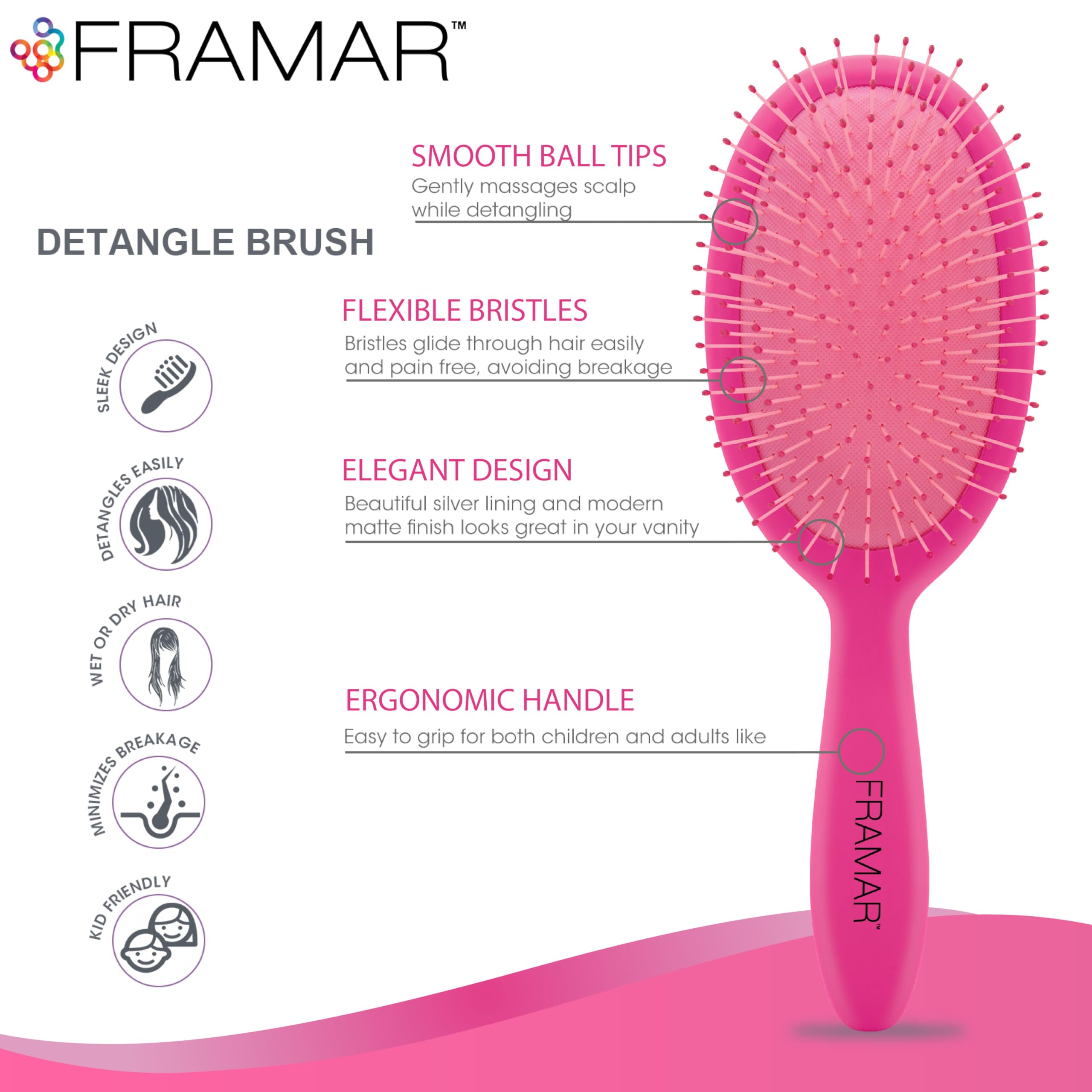 FRAMAR detangling brush curly-hair-detangling for smooth curls and knot-free brushing.