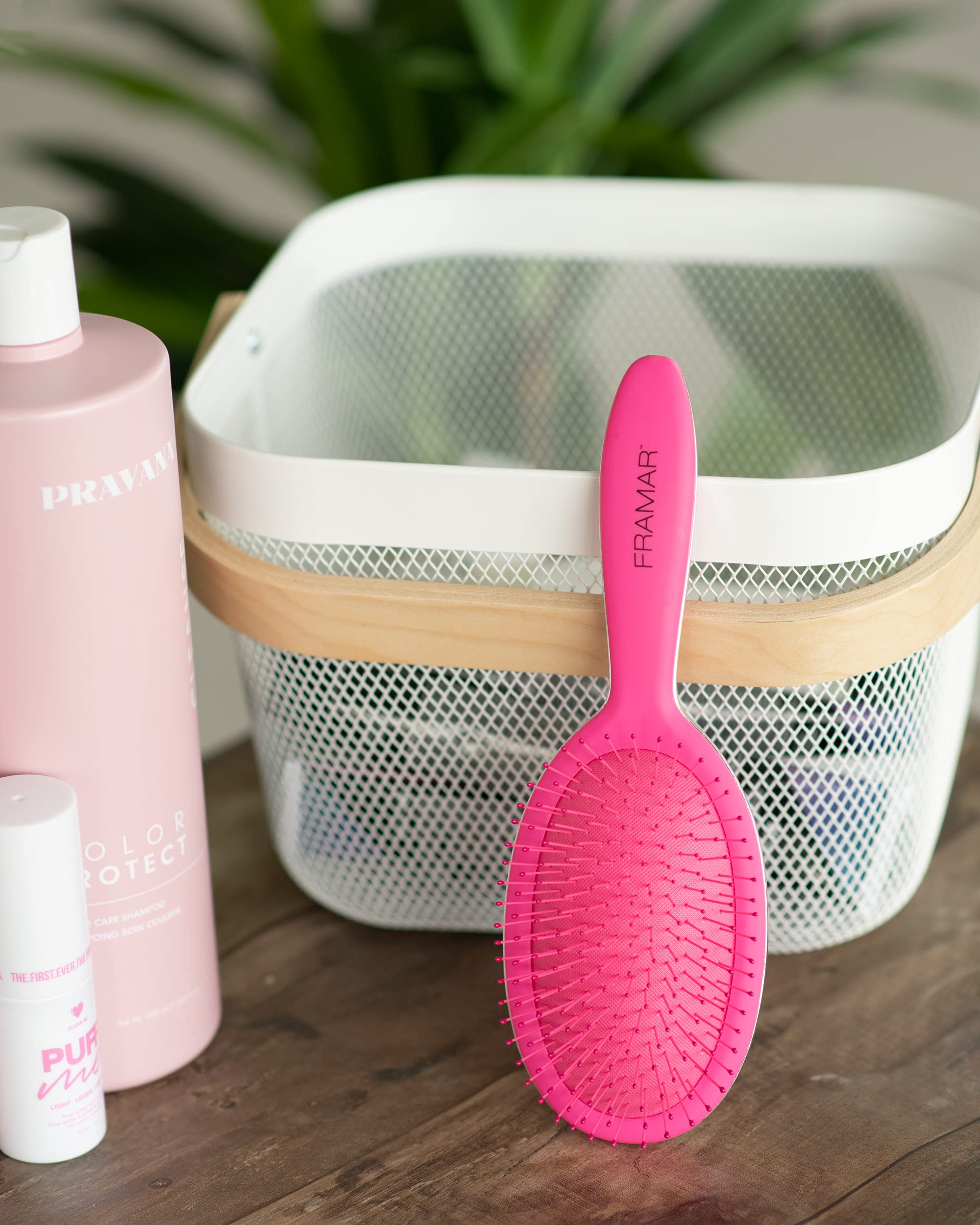 FRAMAR detangling brush travel-compact-packaging fits purses and on-the-go care.