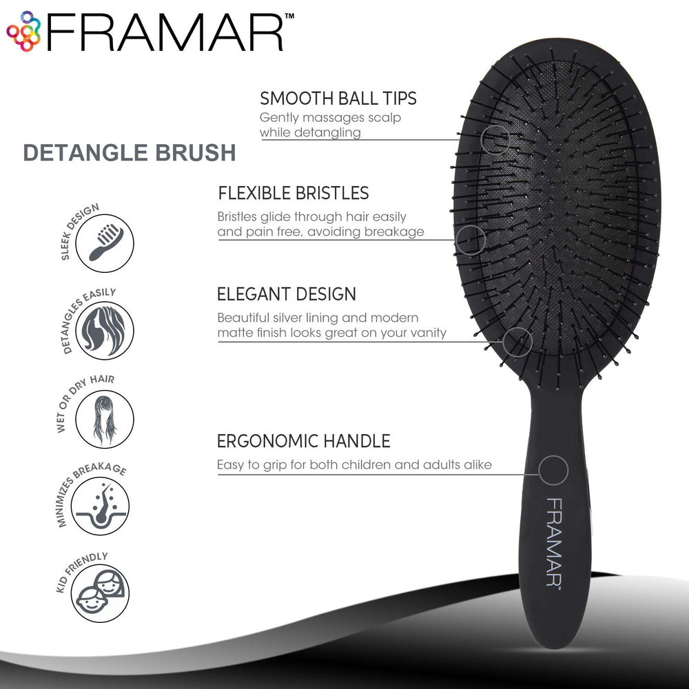 Framar detangling brush wet hair use demonstrates pain-free brushing with minimal tug