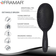 Framar detangling brush wet hair use demonstrates pain-free brushing with minimal tug