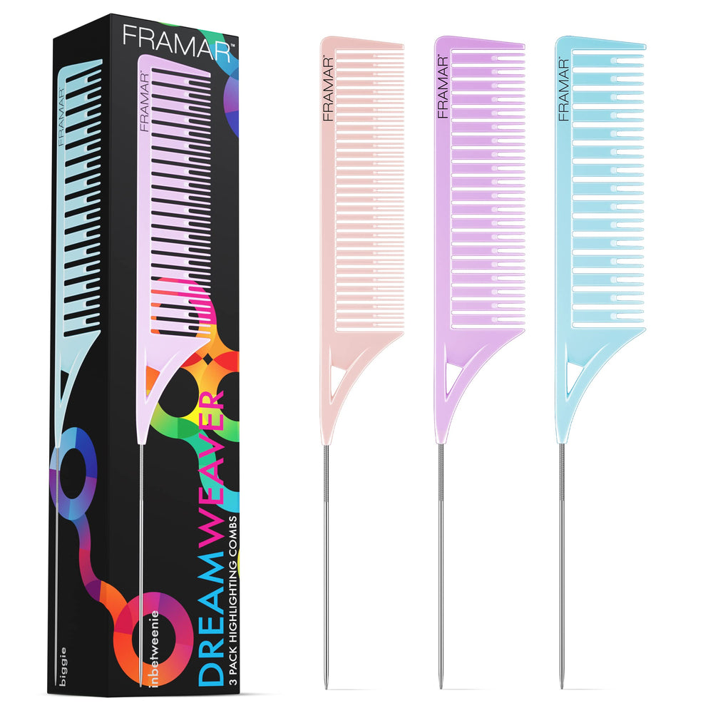 FRAMAR Dreamweaver highlight comb set pastel colors in packaging for precise sectioning.