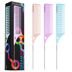 FRAMAR Dreamweaver highlight comb set pastel colors in packaging for precise sectioning.