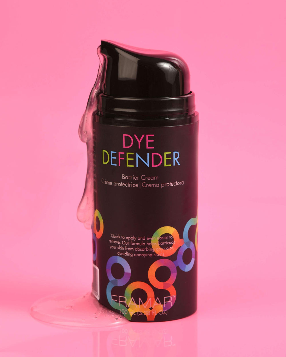Framar Dye Defender closeup shows clear skin barrier around the hairline.
