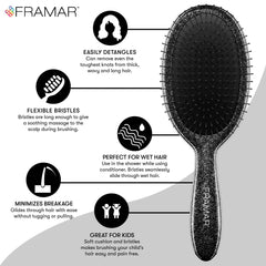 FRAMAR Glitter Hair Brush Detangler glitter detail highlights glam styling during brushing.
