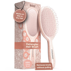 FRAMAR Glitter Hair Brush Detangler Rose closeup shows smooth detangling
