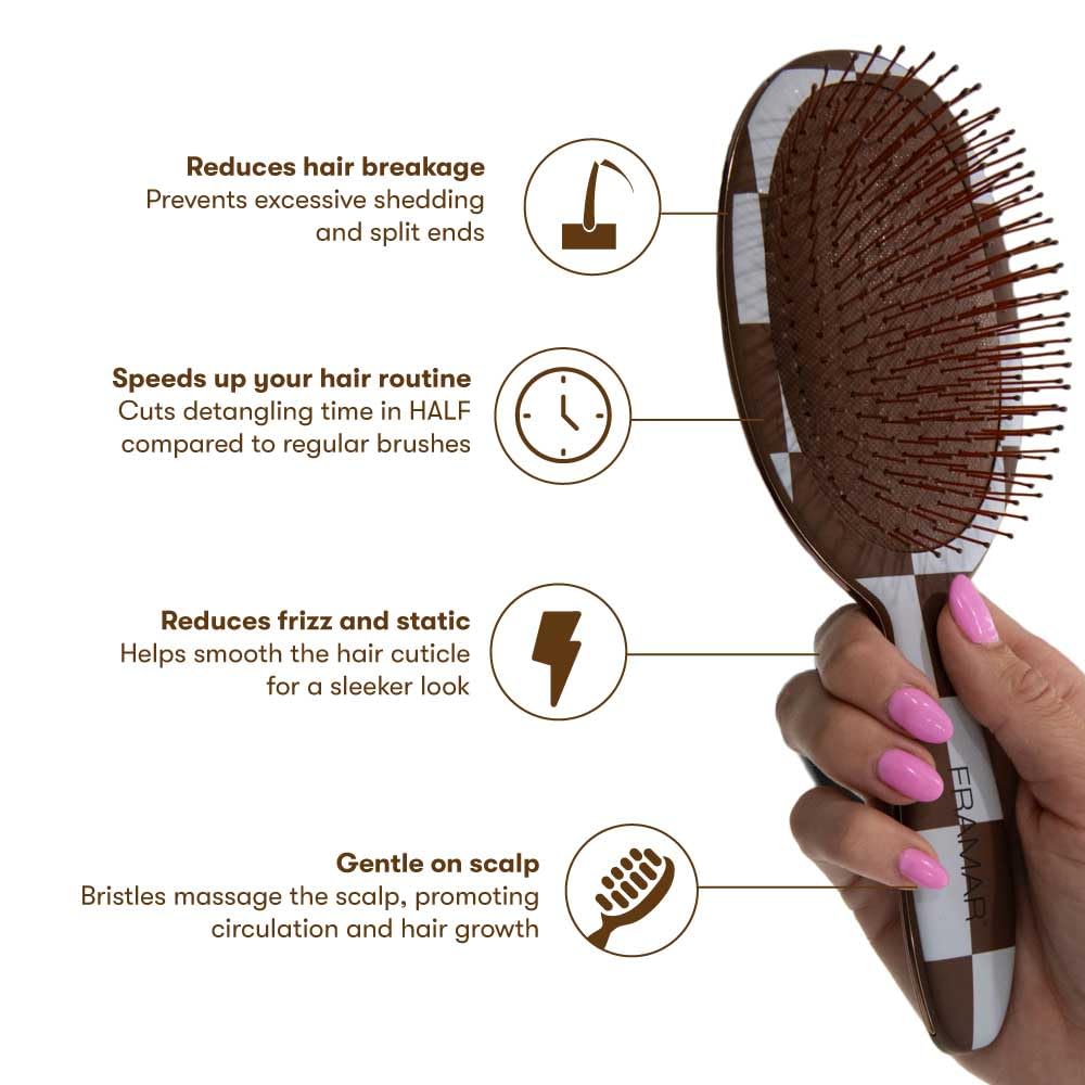 Framar detangler checkered-design pattern on the brush for style.