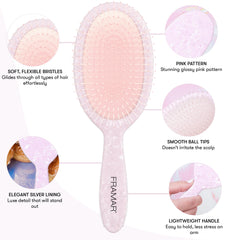 FRAMAR Iridescent Wet Hair Brush kids usage shows kid-friendly design for gentle detangling.