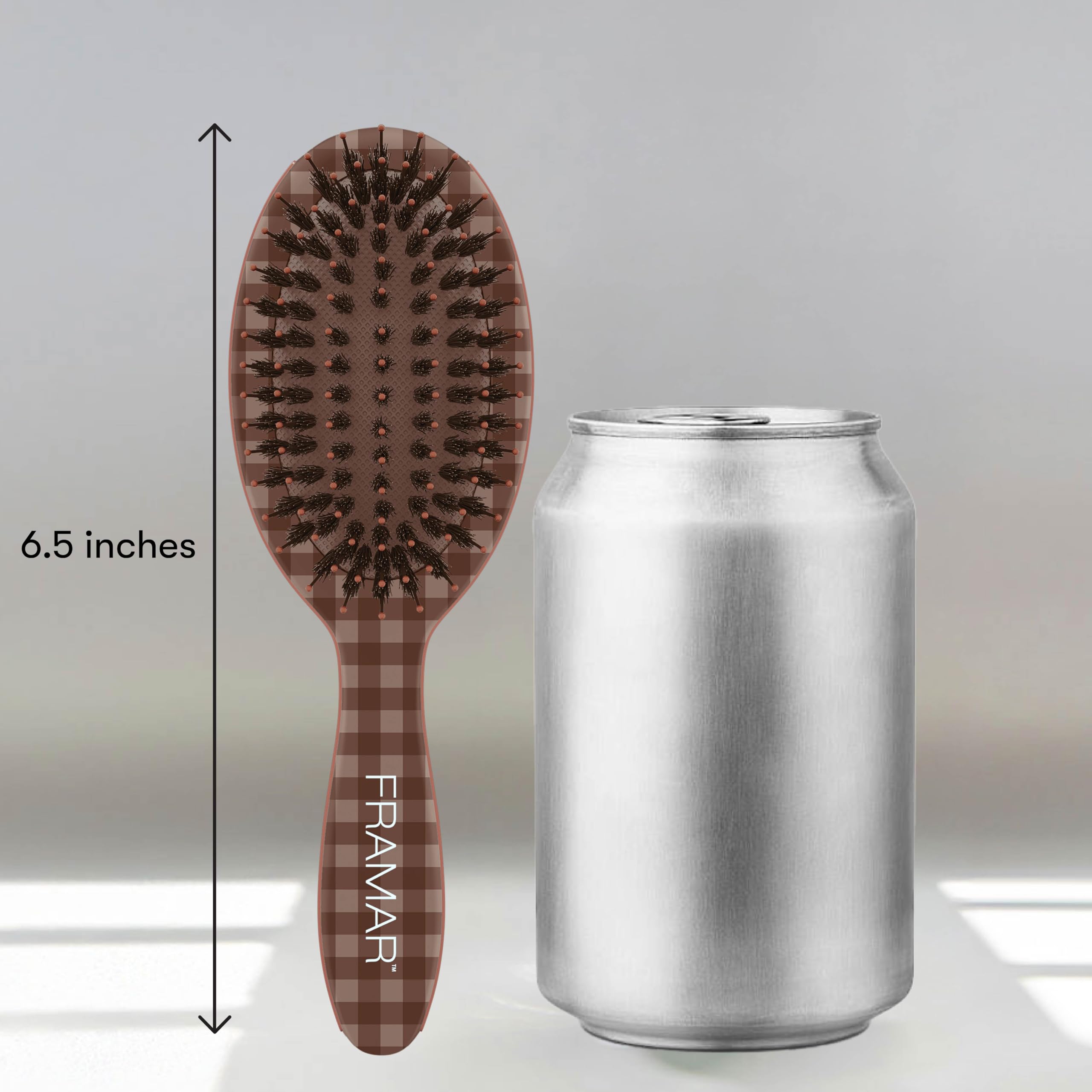 FRAMAR smoothing edges with mini boar brush for precise hairline control