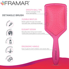 FRAMAR paddle brush knots-tangles-pink gently detangles without ripping hair.