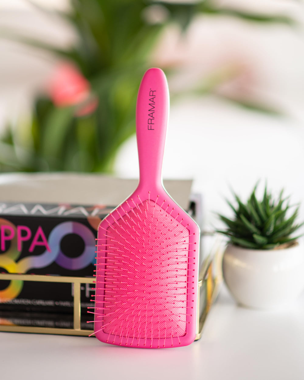 FRAMAR paddle-brush-silver-lining-detail pink shows stylish design on-the-go.