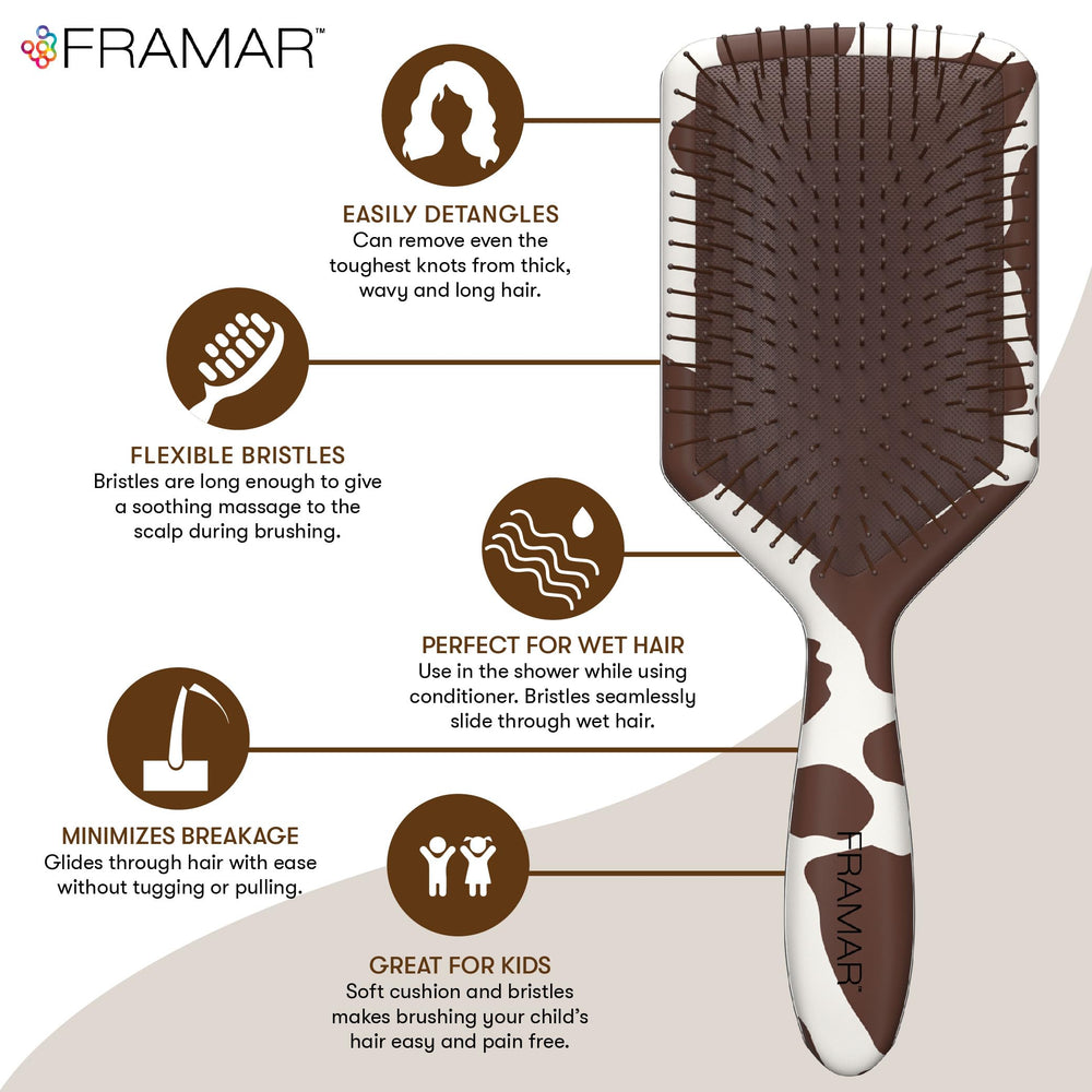FRAMAR paddle detangler for wet hair, reduces tugging during bath time