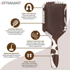 FRAMAR paddle detangler for wet hair, reduces tugging during bath time