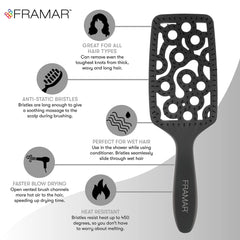 FRAMAR vented hair brush blow-dry in action demonstrates faster drying with reduced frizz potential