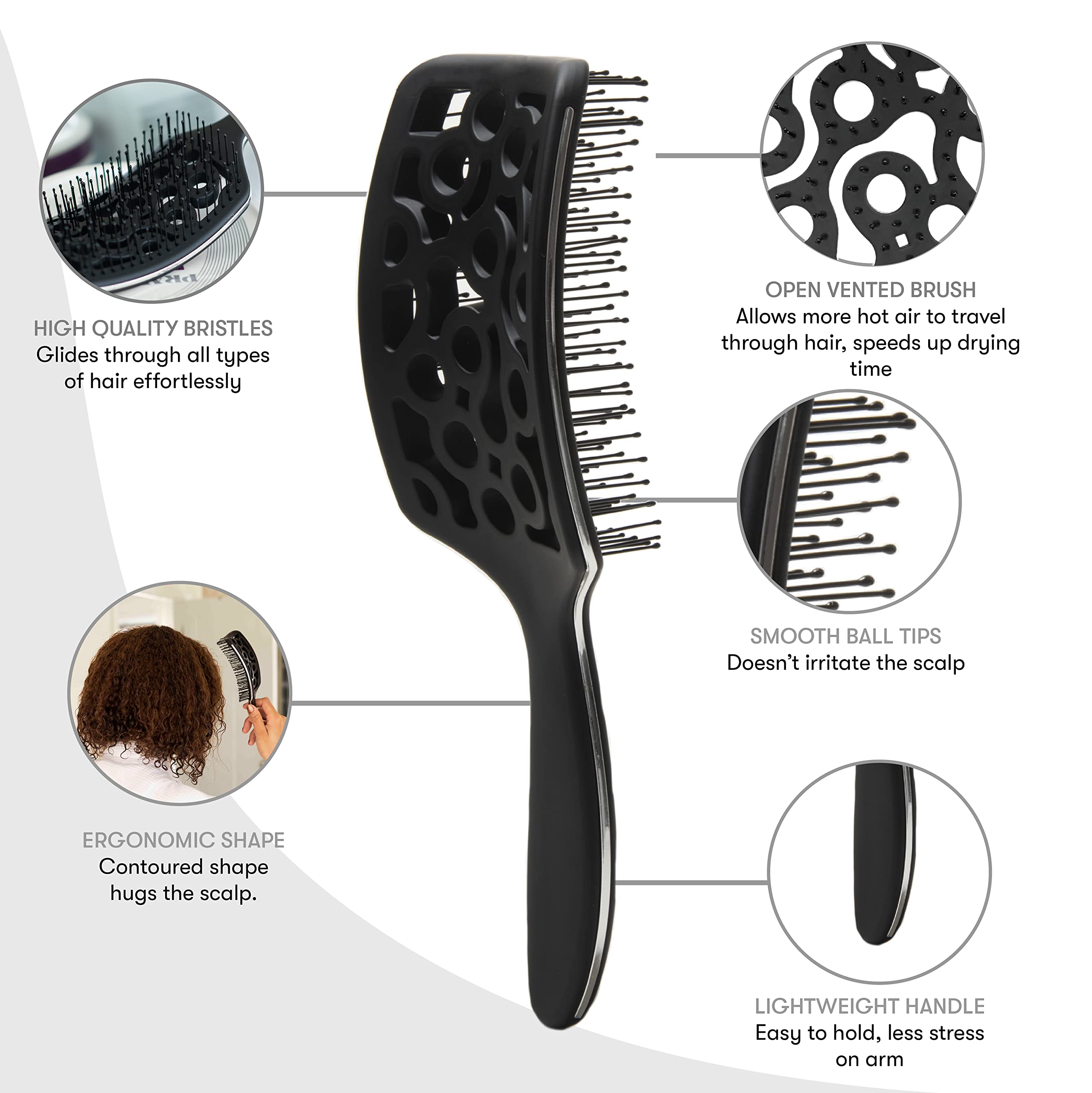 FRAMAR vented hair brush heat-resistant bristles withstand high heat for safe blow-drying sessions