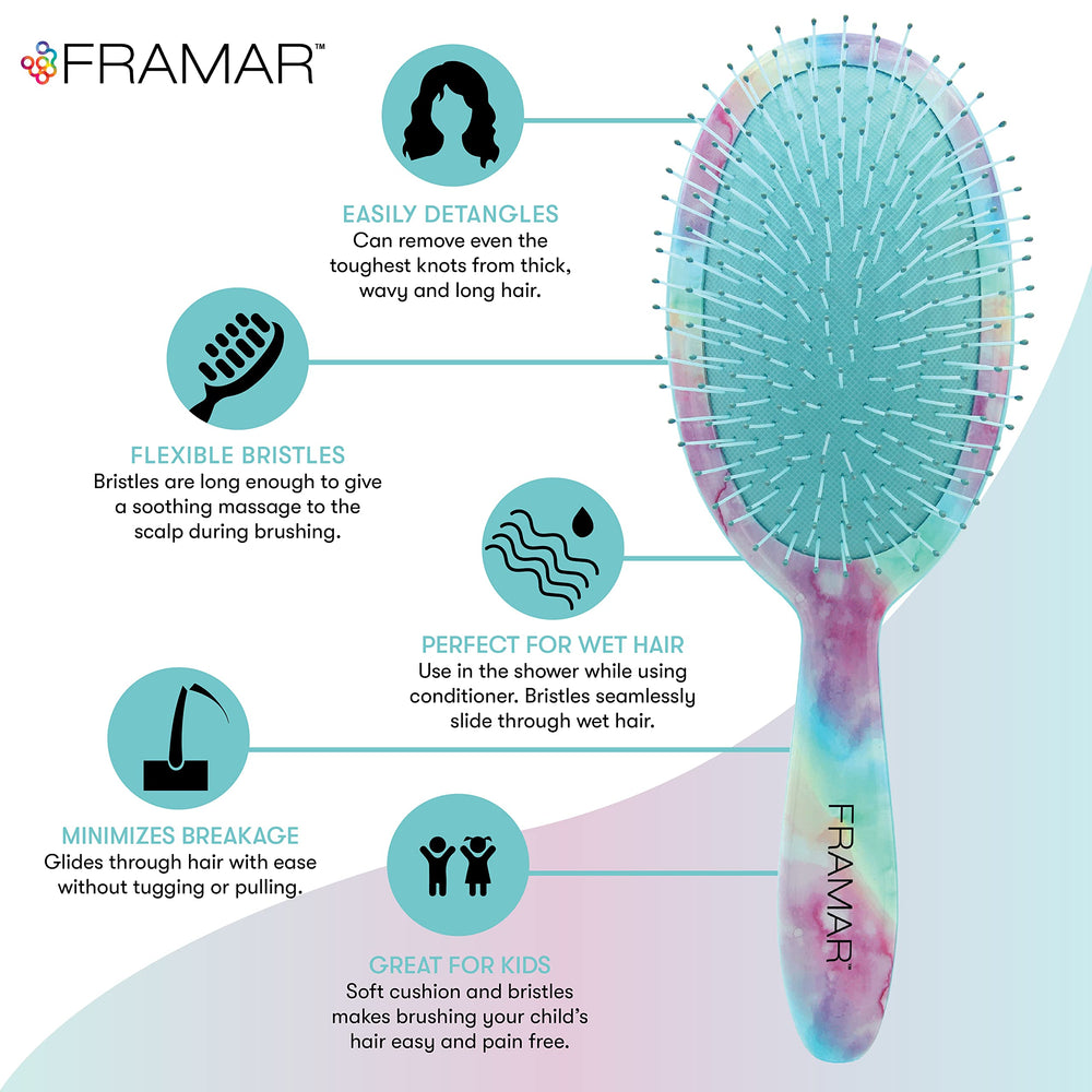 FRAMAR Purple Detangler delivers scalp massage during brushing