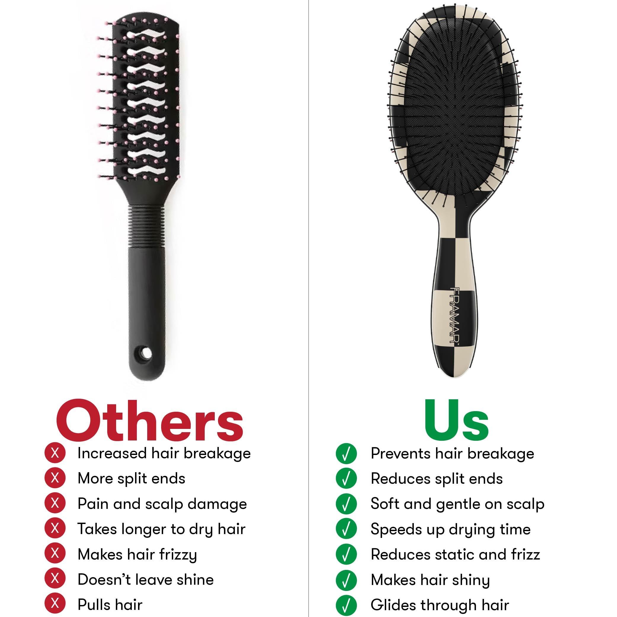 FRAMAR purse-friendly-hair-brush fits in bag for travel-ready detangling.