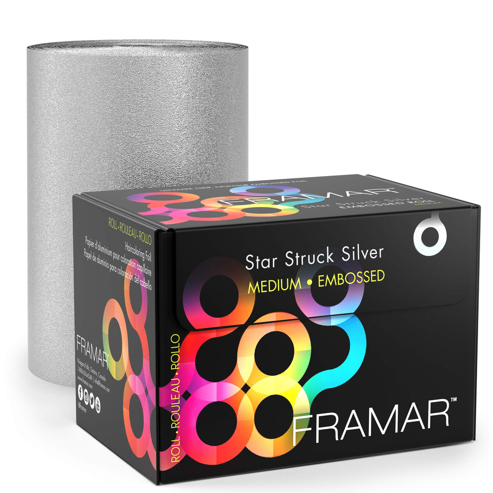 FRAMAR Silver Hair Foil in a dispenser box for precise long-hair highlights.