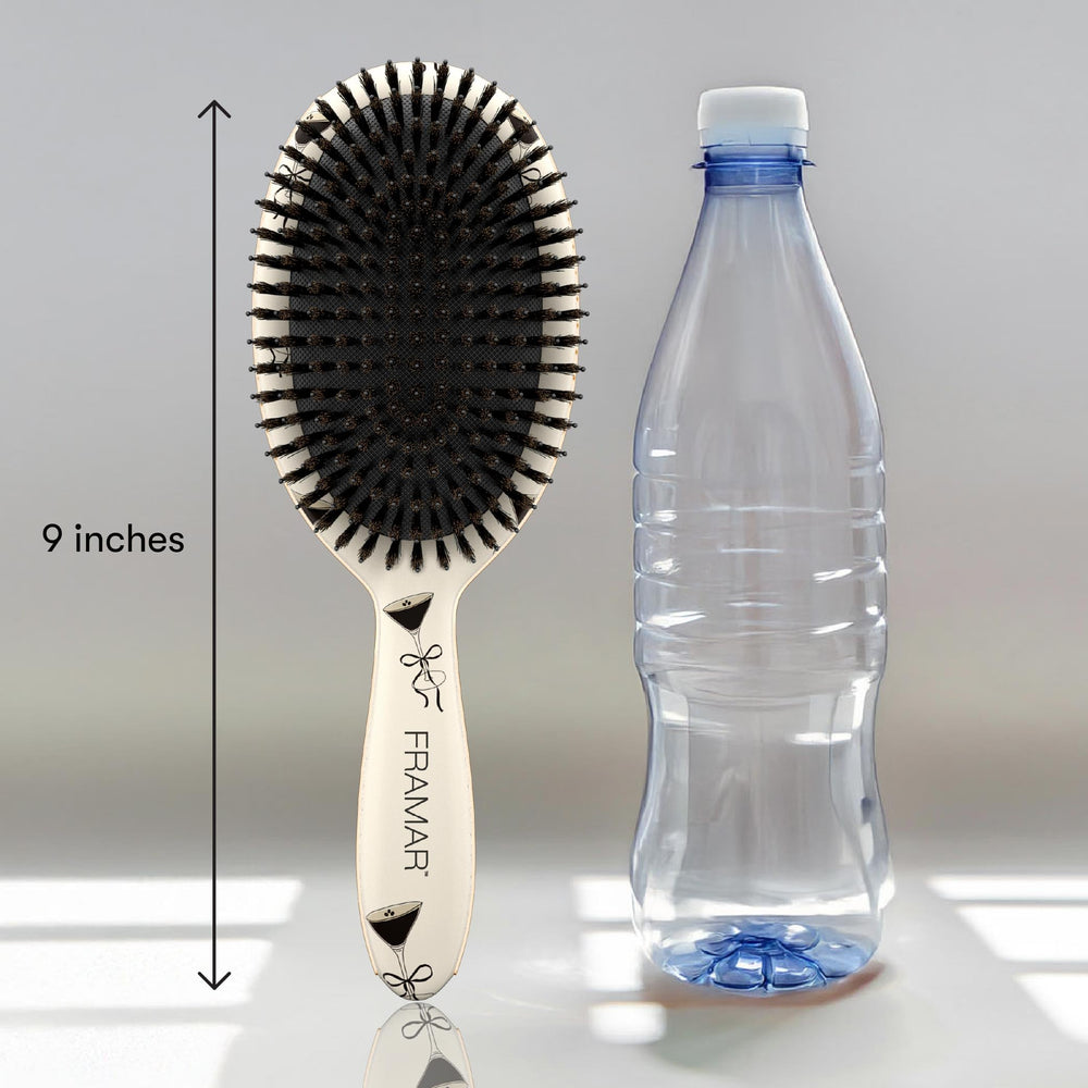 FRAMAR soft boar-bristle brush lifts roots for added volume and fuller hairstyles