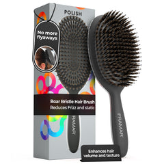 FRAMAR Soft Boar Bristle Hair Brush front view with ergonomic handle for gentle detangling.
