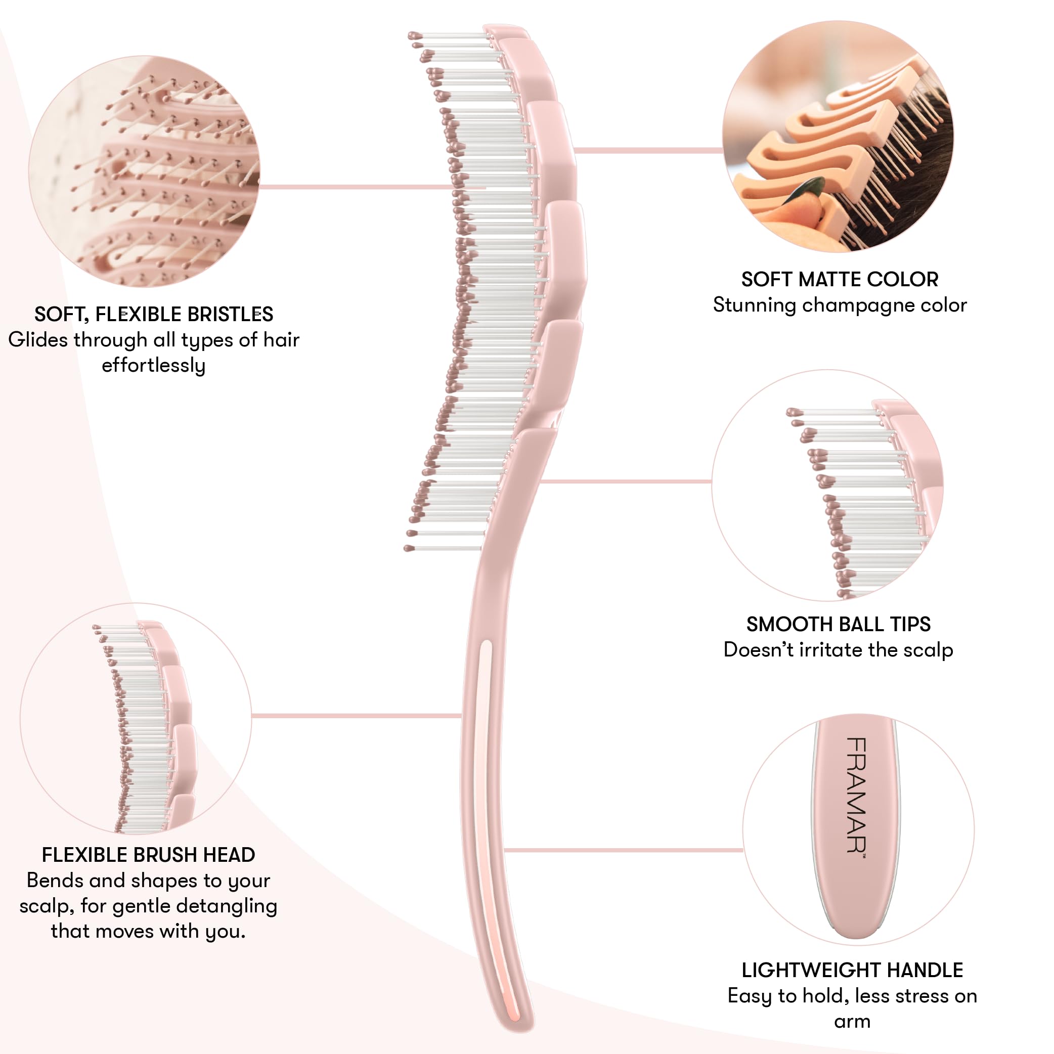 FRAMAR vented pink hair brush during drying session illustrates faster blow-drying results